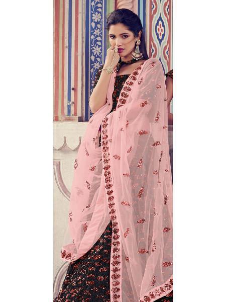 Myra Black Heavy Embroidered Fur Lehenga | Grocsy