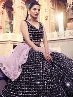 Myra Black Heavy Embroidered Fur Lehenga | Grocsy