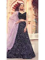 Myra Black Heavy Embroidered Fur Lehenga | Grocsy