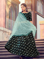 Myra Black Heavy Embroidered Fur Lehenga | Grocsy
