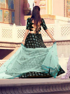 Myra Black Heavy Embroidered Fur Lehenga | Grocsy