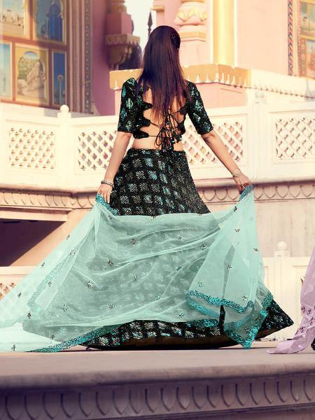 Myra Black Heavy Embroidered Fur Lehenga | Grocsy