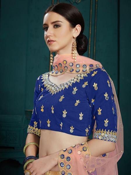 Myra Navi Blue Georgette Embroidered Lehenga | Grocsy