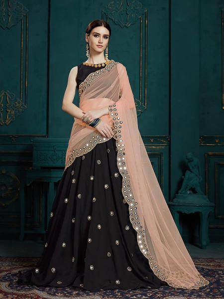 Myra Black Georgette Embroidered Lehenga | Grocsy