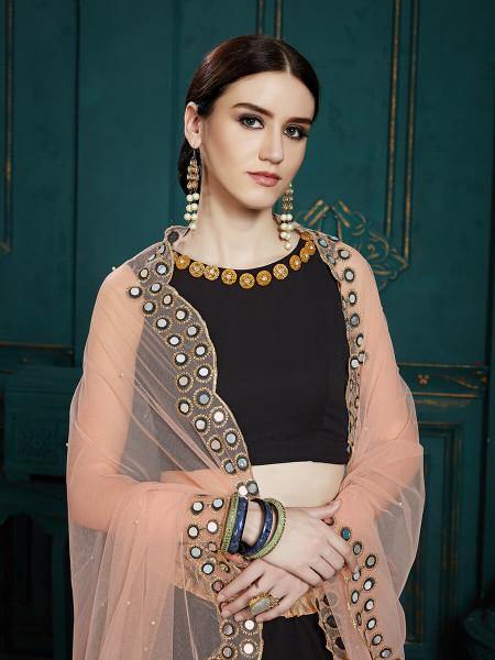 Myra Black Georgette Embroidered Lehenga | Grocsy
