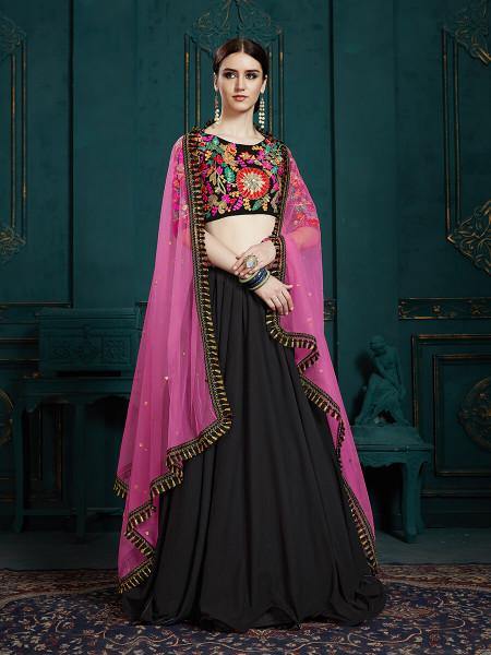 Myra Black Georgette Embroidered Lehenga | Grocsy