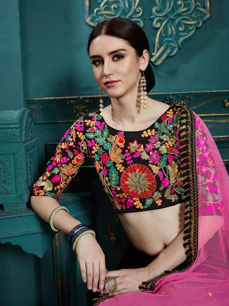 Myra Black Georgette Embroidered Lehenga | Grocsy