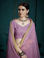 Myra Lavender Georgette Embroidered Lehenga | Grocsy
