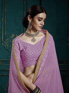 Myra Lavender Georgette Embroidered Lehenga | Grocsy