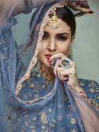 Myra Grey Soft Net Heavy Embroidered Lehenga | Grocsy