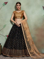 Myra Black Soft Net Heavy Embroidered Lehenga | Grocsy