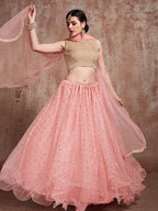 Myra Baby Pink Soft Net Heavy Embroidered Lehenga | Grocsy