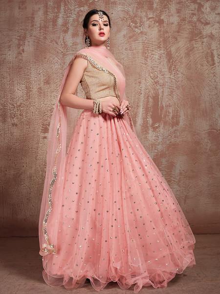 Myra Baby Pink Soft Net Heavy Embroidered Lehenga | Grocsy