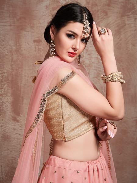 Myra Baby Pink Soft Net Heavy Embroidered Lehenga | Grocsy