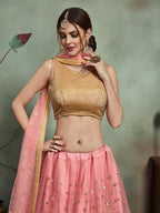 Myra Baby Pink Soft Net Heavy Embroidered Lehenga | Grocsy