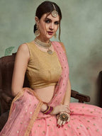 Myra Baby Pink Soft Net Heavy Embroidered Lehenga | Grocsy