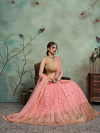 Myra Baby Pink Soft Net Heavy Embroidered Lehenga | Grocsy