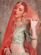 Myra Blue Soft Net Heavy Embroidered Lehenga | Grocsy