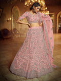 Myra Pink Soft Net Heavy Embroidered Lehenga | Grocsy