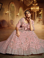 Myra Pink Soft Net Heavy Embroidered Lehenga | Grocsy