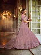 Myra Pink Soft Net Heavy Embroidered Lehenga | Grocsy