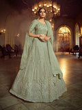 Myra Green Soft Net Heavy Embroidered Lehenga | Grocsy
