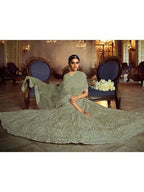 Myra Green Soft Net Heavy Embroidered Lehenga | Grocsy