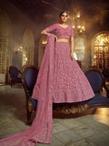 Myra Pink Soft Net Heavy Embroidered Lehenga | Grocsy