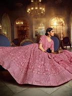 Myra Pink Soft Net Heavy Embroidered Lehenga | Grocsy