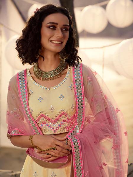 Myra Off White Embroidered Organza Lehenga | Grocsy