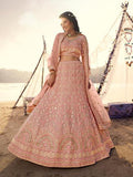 Myra Peach Embroidered Organza Lehenga | Grocsy
