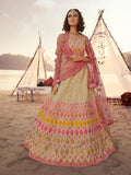 Myra Beige Embroidered Organza Lehenga | Grocsy