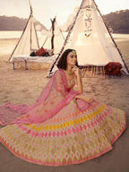 Myra Beige Embroidered Organza Lehenga | Grocsy