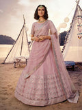 Myra Baby Pink Embroidered Organza Lehenga | Grocsy