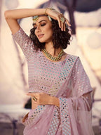 Myra Baby Pink Embroidered Organza Lehenga | Grocsy