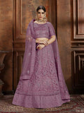 Myra Purple Soft Net Heavy Embroidered Lehenga | Grocsy