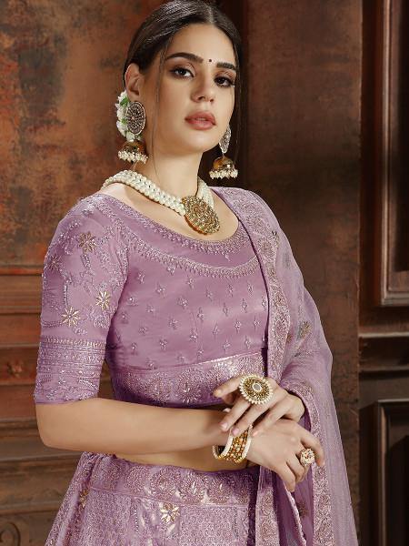 Myra Purple Soft Net Heavy Embroidered Lehenga | Grocsy