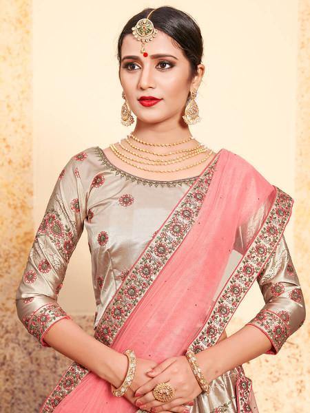 Myra Tortilla Brown Satin Embroidered Lehenga | Grocsy