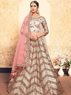 Myra Tortilla Brown Satin Embroidered Lehenga | Grocsy