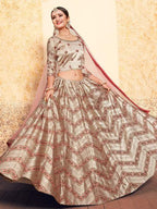 Myra Tortilla Brown Satin Embroidered Lehenga | Grocsy