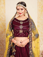 Myra Maroon Satin Embroidered Lehenga | Grocsy