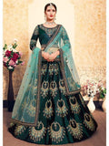 Myra Dark Green Satin Embroidered Lehenga | Grocsy