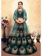 Myra Dark Green Satin Embroidered Lehenga | Grocsy