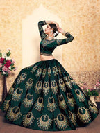 Myra Dark Green Satin Embroidered Lehenga | Grocsy