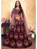 Myra Brown Satin Embroidered Lehenga | Grocsy
