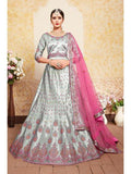 Myra Grey Satin Embroidered Lehenga | Grocsy