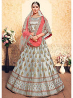 Myra Grey Satin Embroidered Lehenga | Grocsy