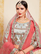 Myra Grey Satin Embroidered Lehenga | Grocsy