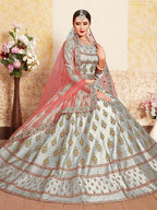 Myra Grey Satin Embroidered Lehenga | Grocsy