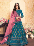 Myra Sky Blue Satin Embroidered Lehenga | Grocsy